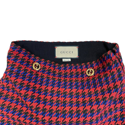 Gucci Houndstooth Mini Skirt Double Logo Button Wool Red Feminine Classic — view 8