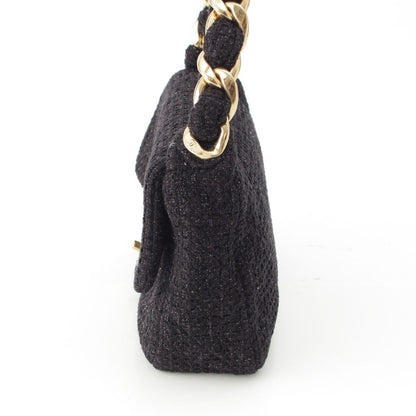 Chanel 25k Tweed Large Flap Chain Hobo Shoulder Bag Black Gold — view 4