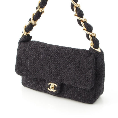 Chanel 25k Tweed Large Flap Chain Hobo Shoulder Bag Black Gold — view 3