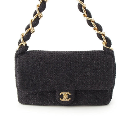 Chanel 25k Tweed Large Flap Chain Hobo Shoulder Bag Black Gold — view 2