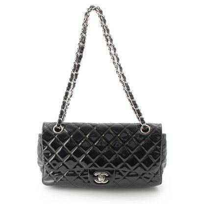 Chanel Mesh Patent Leather Quilted Single Flap Double Chain Set Tote Bag Black — view 2