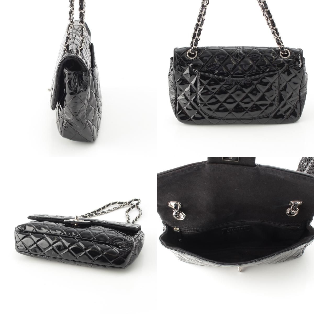 Chanel Mesh Patent Leather Quilted Single Flap Double Chain Set Tote Bag Black — view 8