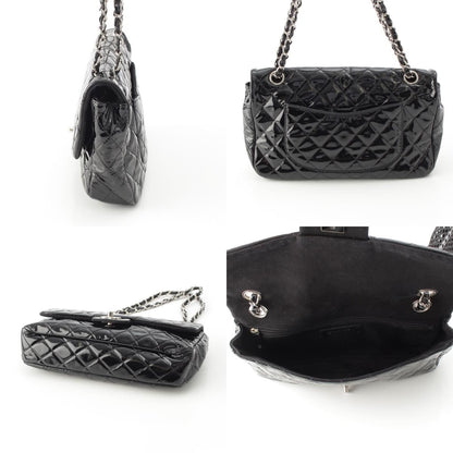 Chanel Mesh Patent Leather Quilted Single Flap Double Chain Set Tote Bag Black — view 8