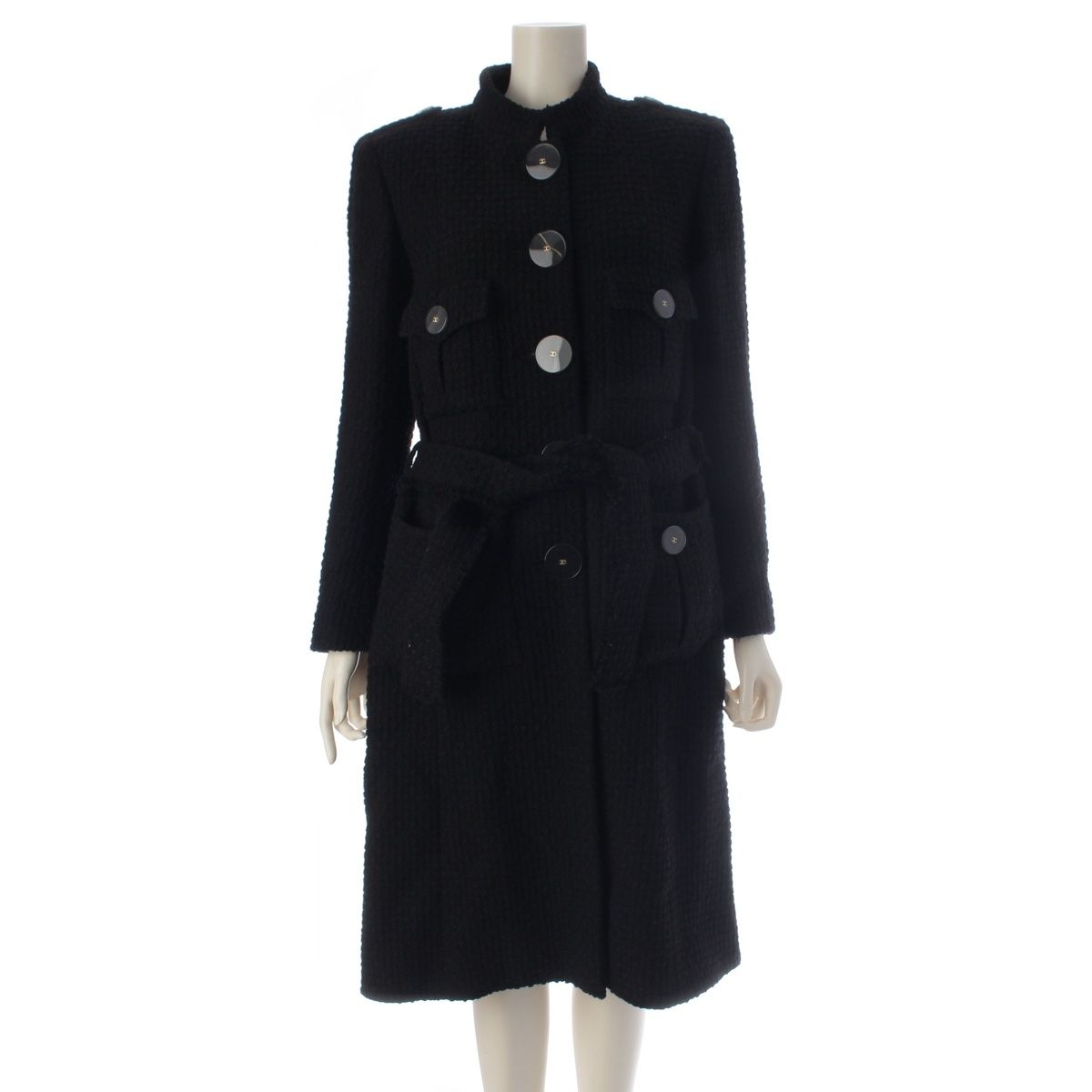 Chanel Wool Coco Button Coat Black 36