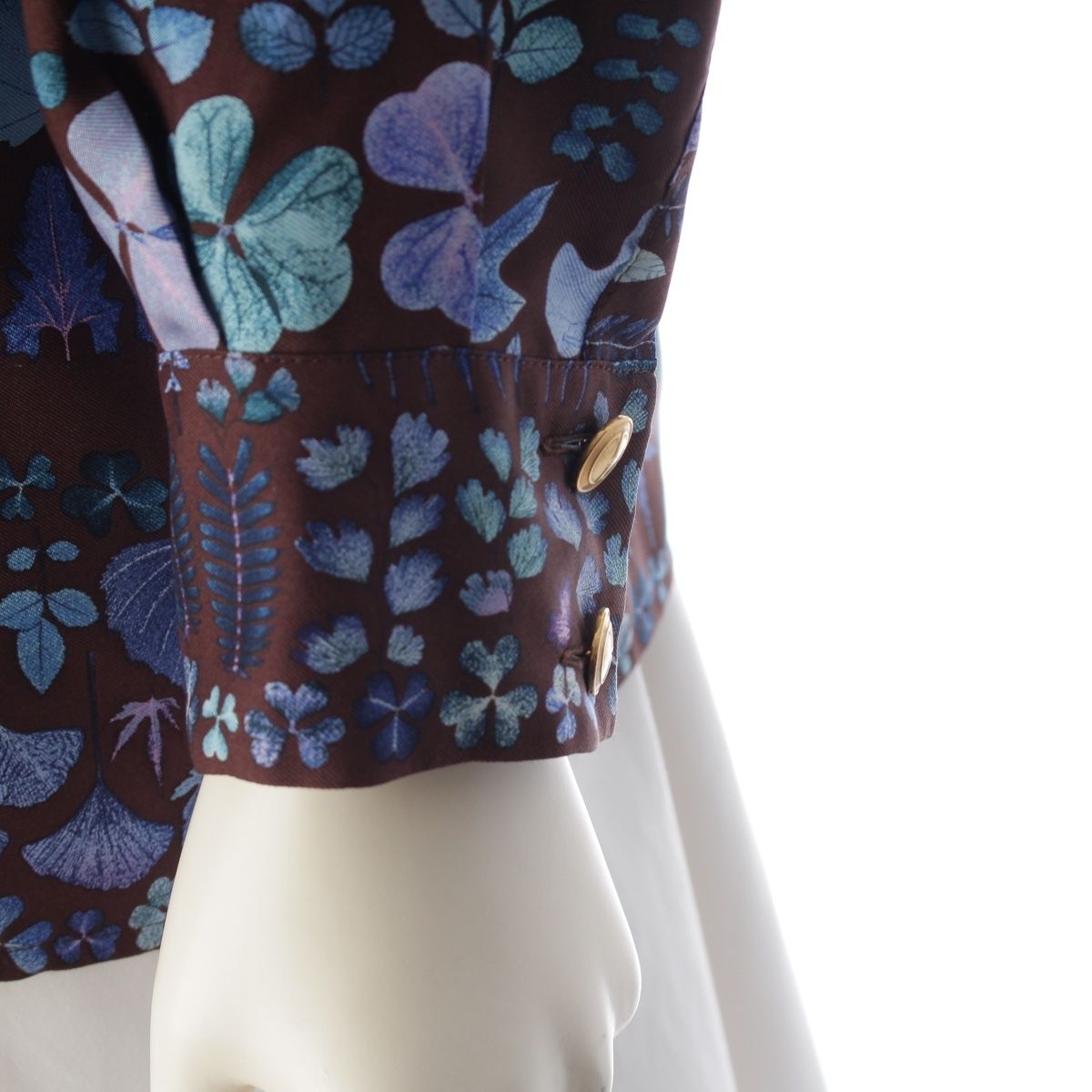 Gucci Silk Gold Button Botanical Print Long Sleeve Shirt Brown/blue 42 — view 7