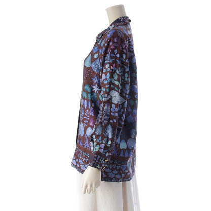 Gucci Silk Gold Button Botanical Print Long Sleeve Shirt Brown/blue 42 — view 3
