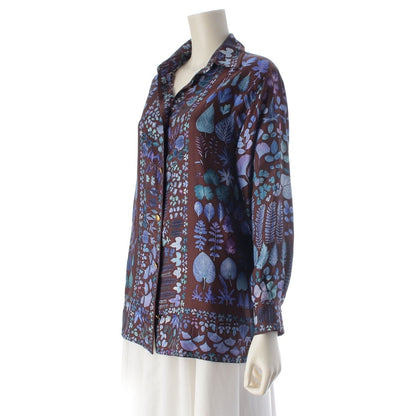 Gucci Silk Gold Button Botanical Print Long Sleeve Shirt Brown/blue 42 — view 2
