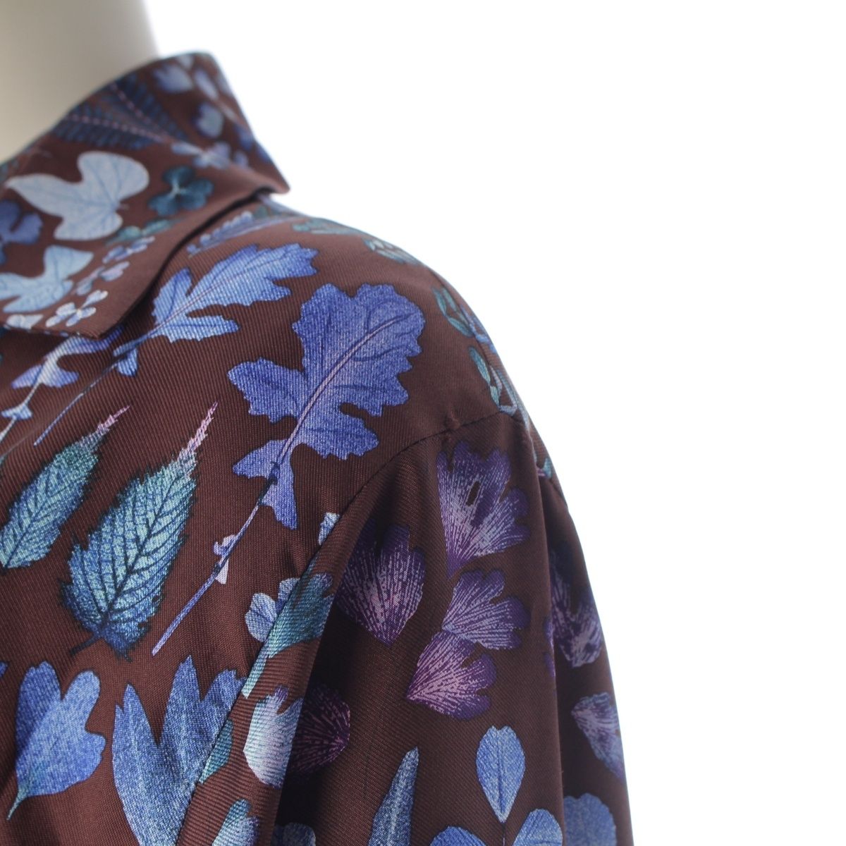 Gucci Silk Gold Button Botanical Print Long Sleeve Shirt Brown/blue 42 — view 6