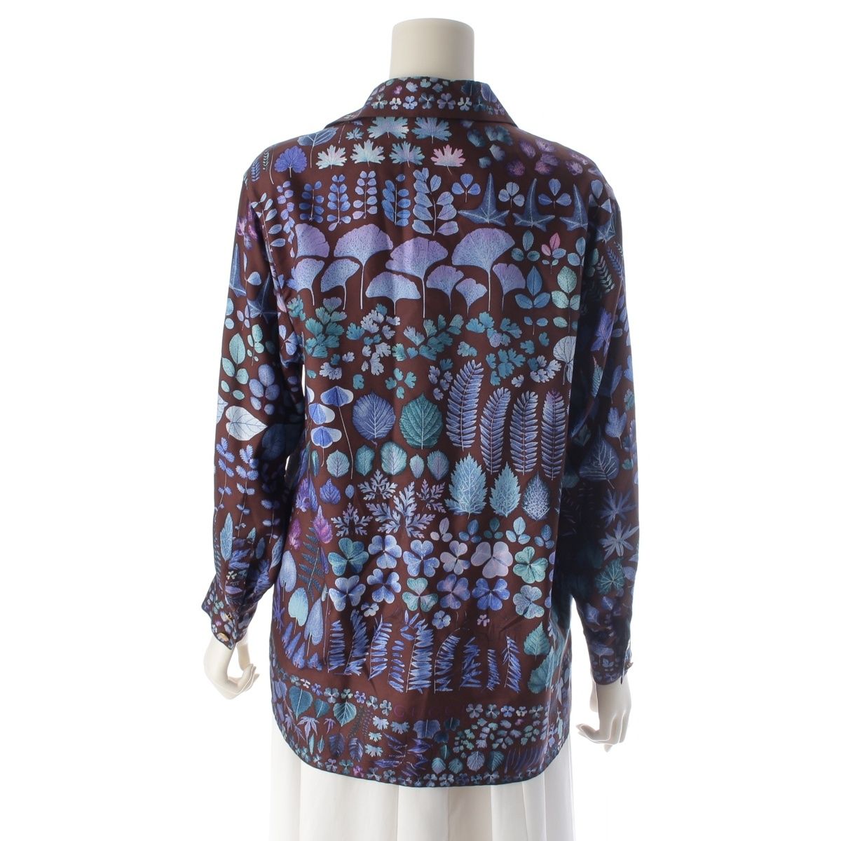 Gucci Silk Gold Button Botanical Print Long Sleeve Shirt Brown/blue 42 — view 4