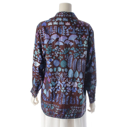 Gucci Silk Gold Button Botanical Print Long Sleeve Shirt Brown/blue 42 — view 4