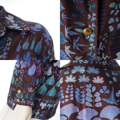 Gucci Silk Gold Button Botanical Print Long Sleeve Shirt Brown/blue 42 — view 8