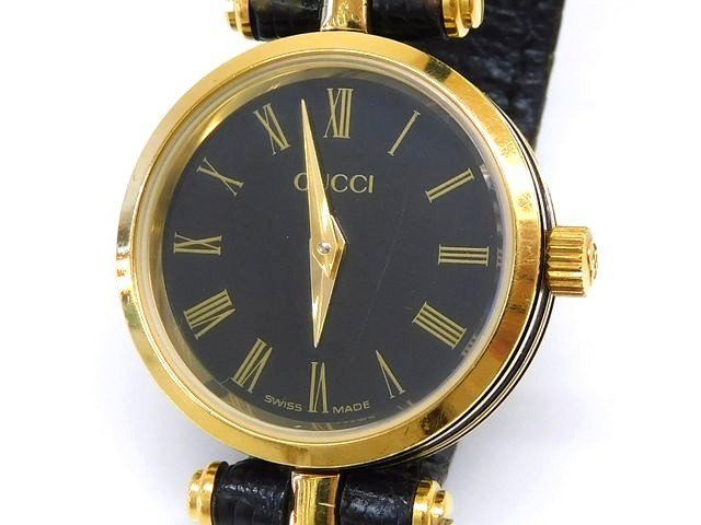 Gucci Watch Antique Quartz Round Dial Gold Black
