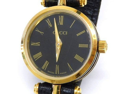 Gucci Watch Antique Quartz Round Dial Gold Black