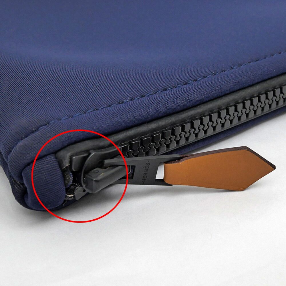 Hermes Neobain Navy Blue Marine Flat Pouch Nylon Polyurethane Clutch — view 5
