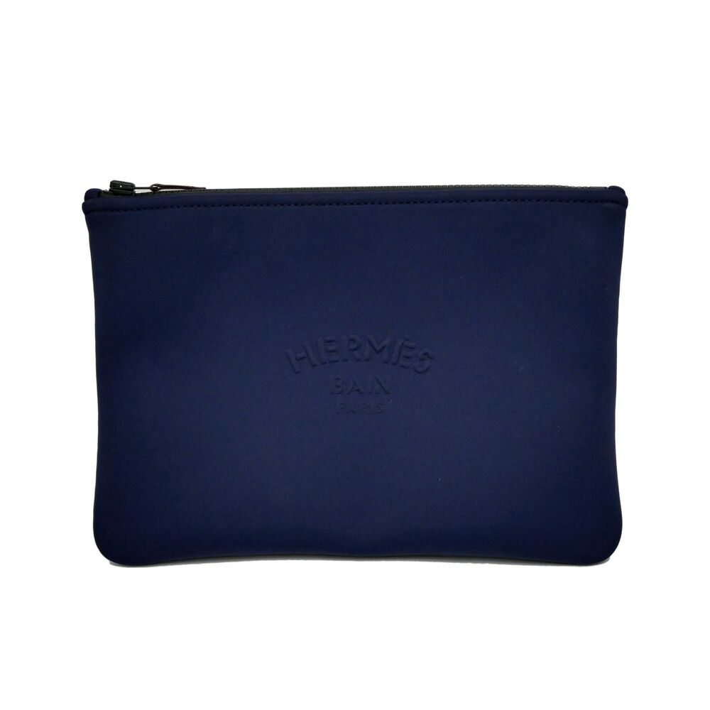 Hermes Neobain Navy Blue Marine Flat Pouch Nylon Polyurethane Clutch