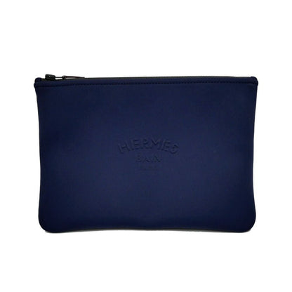 Hermes Neobain Navy Blue Marine Flat Pouch Nylon Polyurethane Clutch