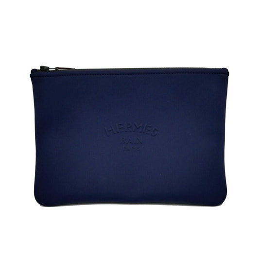 Hermes Neobain Navy Blue Marine Flat Pouch Nylon Polyurethane Clutch