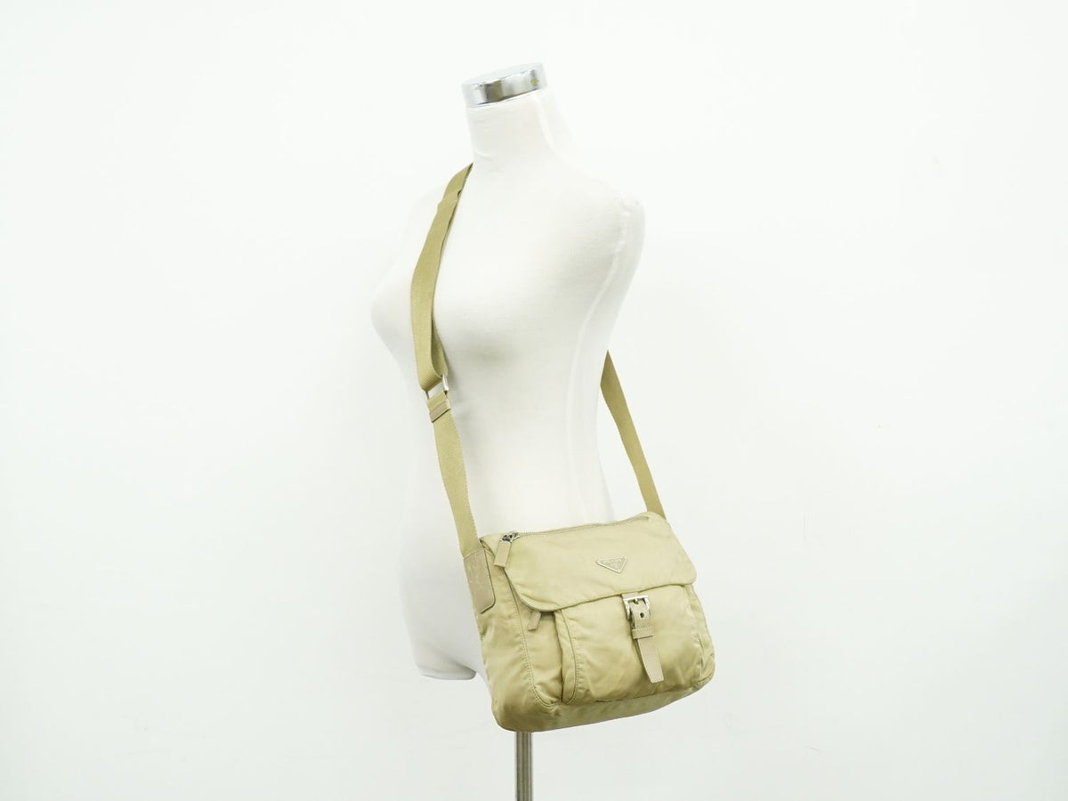 Prada Nylon Shoulder Bag Pochette Beige — view 6
