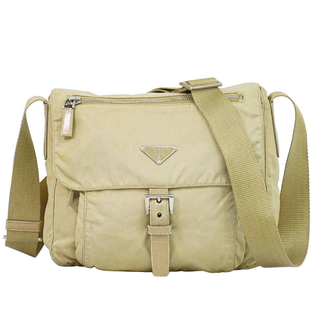 Prada Nylon Shoulder Bag Pochette Beige