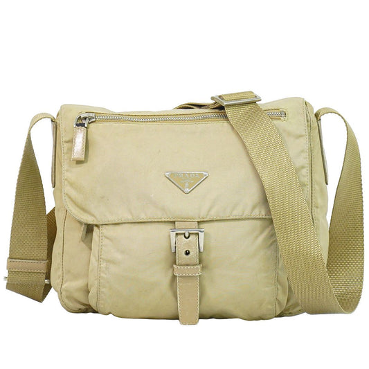 Prada Nylon Shoulder Bag Pochette Beige