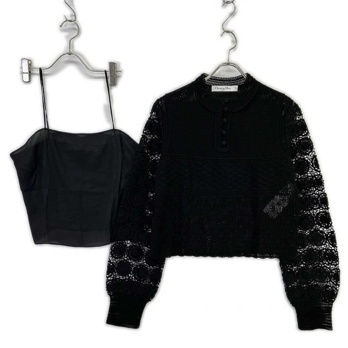 Dior Black Knit Lace Embroidery Top Sweater