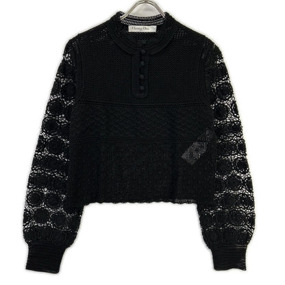 Dior Black Knit Lace Embroidery Top Sweater — view 2