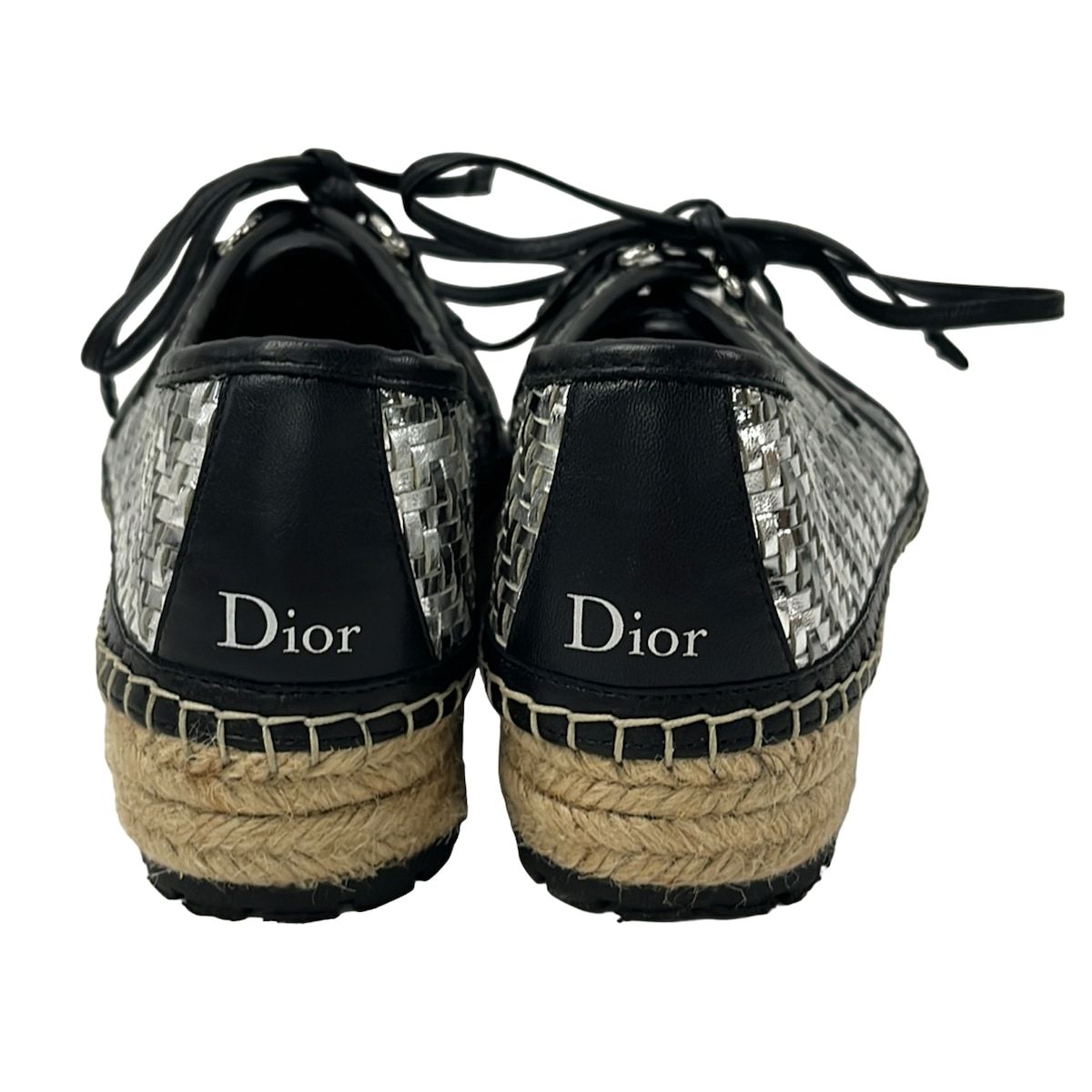 Dior Shoes Silver Black Braided Espadrilles Leather 36.5 — view 3