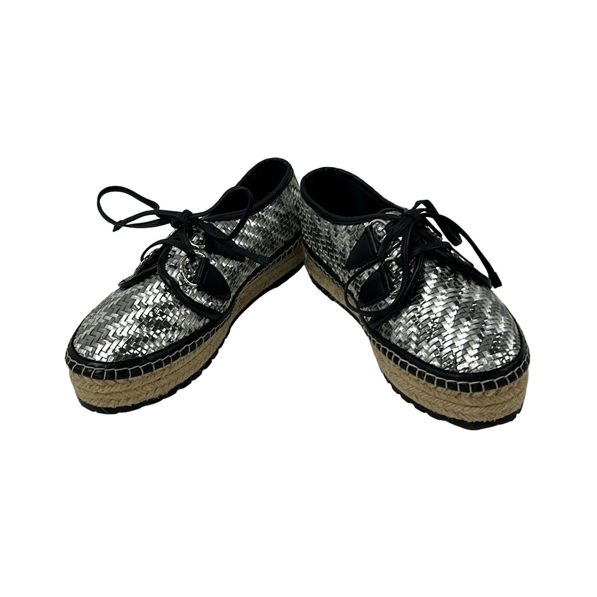 Dior Shoes Silver Black Braided Espadrilles Leather 36.5 — view 2