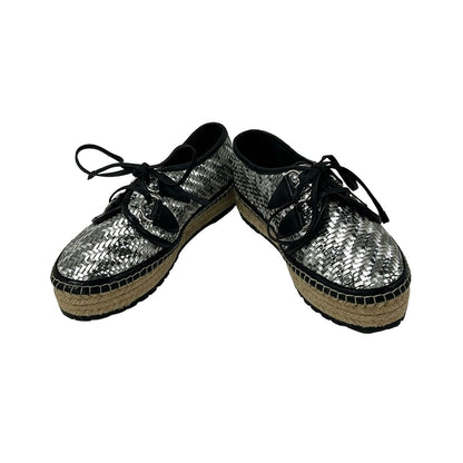 Dior Shoes Silver Black Braided Espadrilles Leather 36.5 — view 2