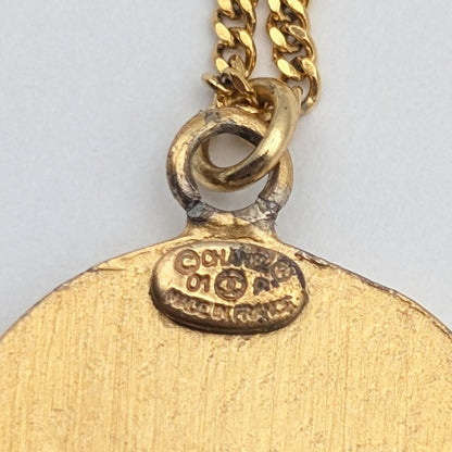 Chanel CC Logo Gold Black Pendant Round Coin Vintage — view 6