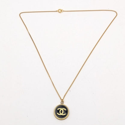 Chanel CC Logo Gold Black Pendant Round Coin Vintage — view 7