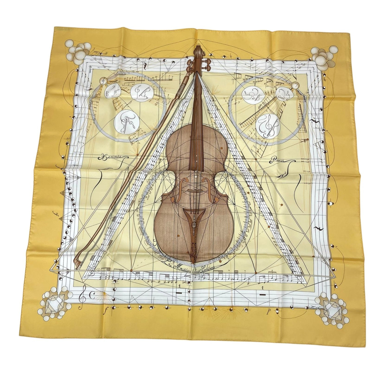 Hermes Scarf Silk Carre 90 Music Played By Spheres la Musique Des Yellow
