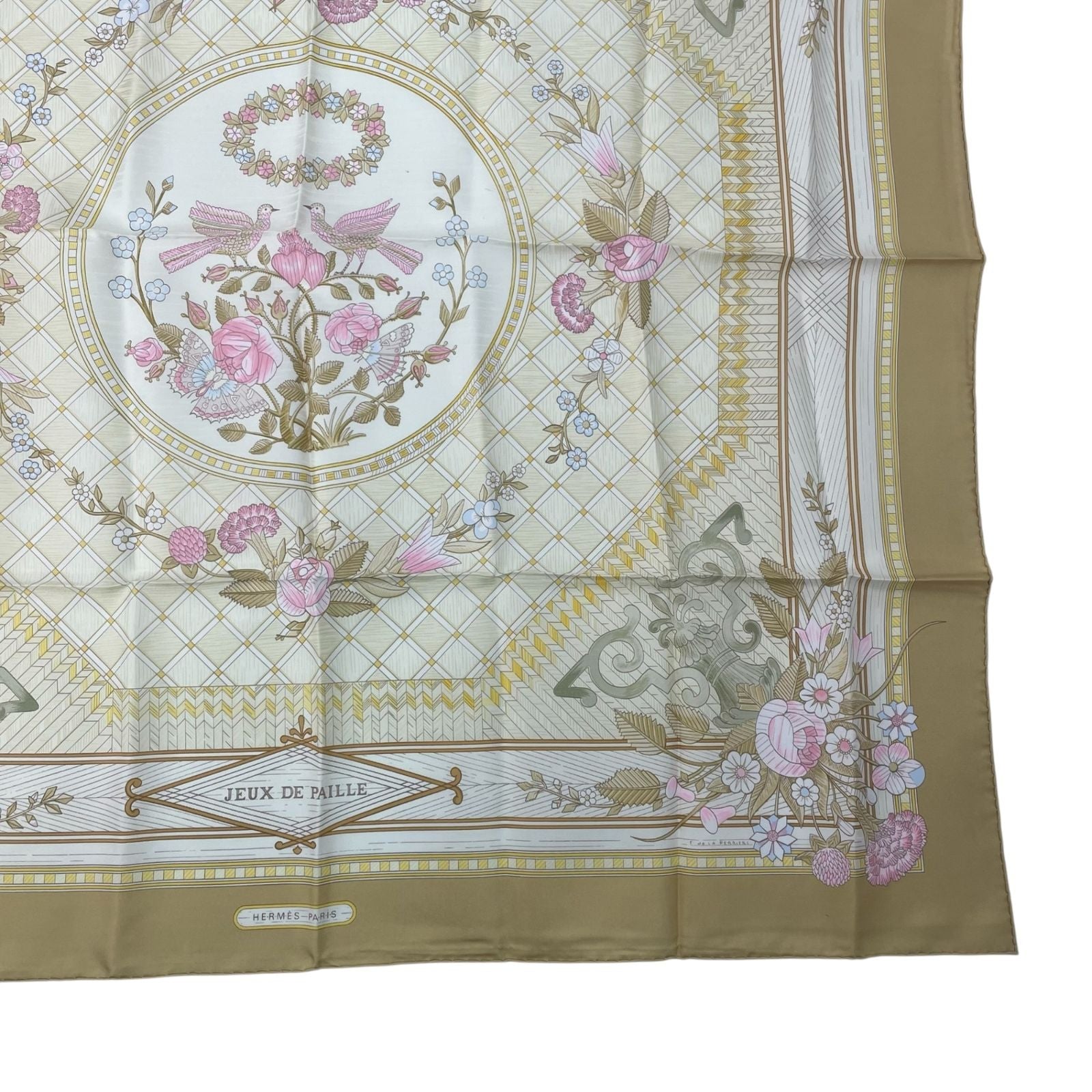 Hermes Large Scarf Silk Carre 90 Jeux de Paille Straw Play Beige — view 5