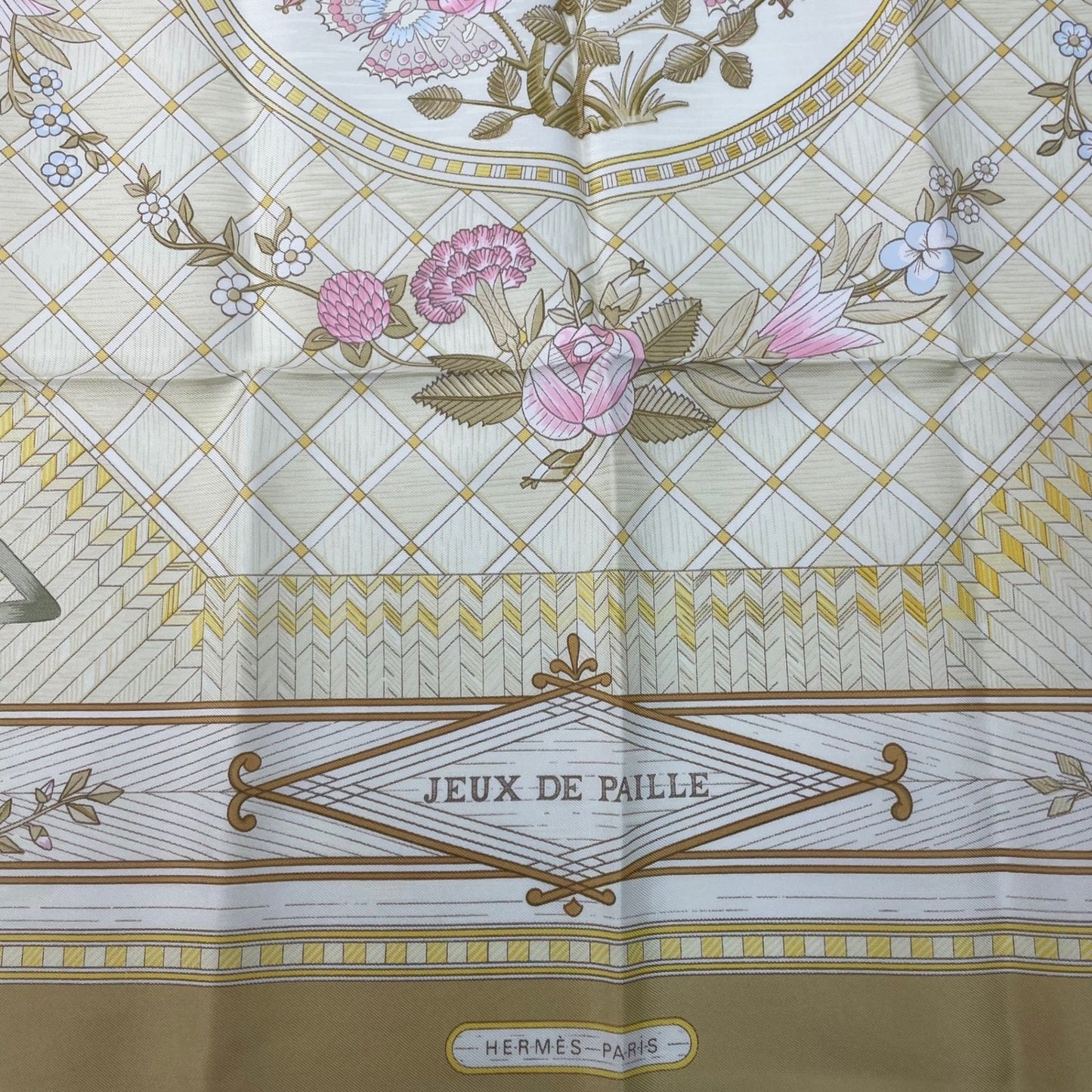 Hermes Large Scarf Silk Carre 90 Jeux de Paille Straw Play Beige — view 6