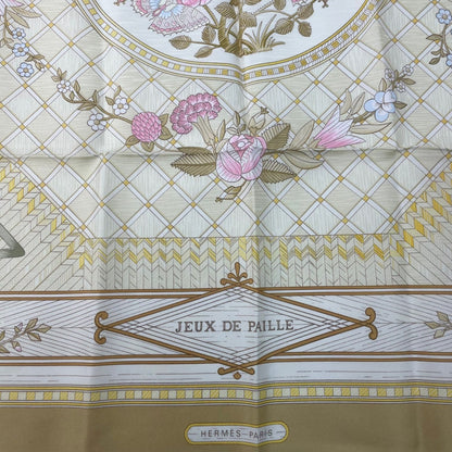 Hermes Large Scarf Silk Carre 90 Jeux de Paille Straw Play Beige — view 6