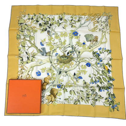 Hermes Carre 90 100% Silk Scarf AU Coeur Des Bois In The Forest Yellow — view 2