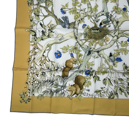 Hermes Carre 90 100% Silk Scarf AU Coeur Des Bois In The Forest Yellow — view 5
