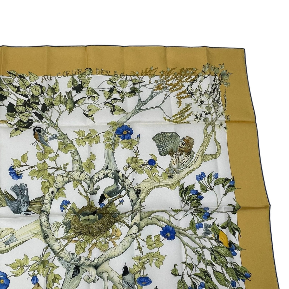 Hermes Carre 90 100% Silk Scarf AU Coeur Des Bois In The Forest Yellow — view 4