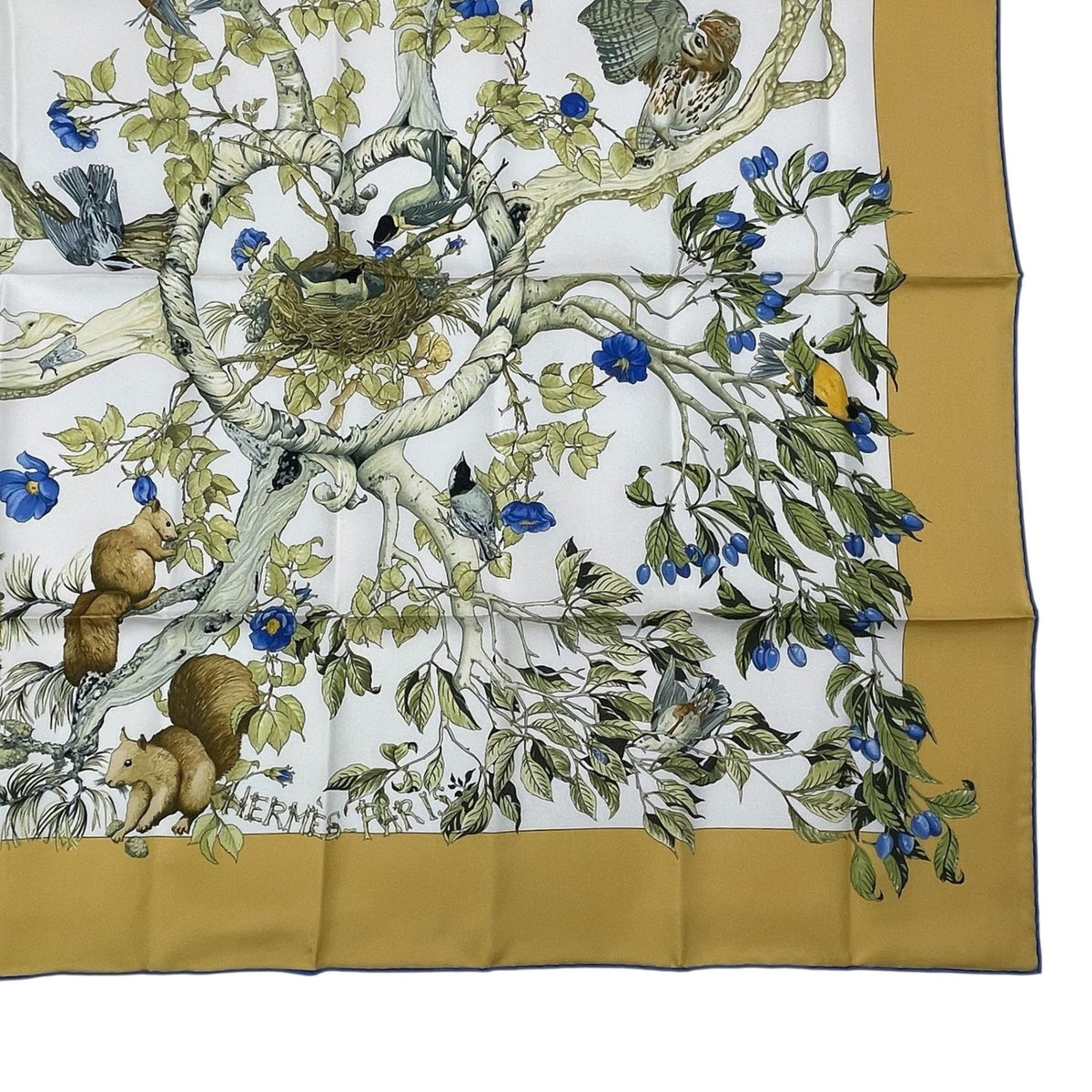 Hermes Carre 90 100% Silk Scarf AU Coeur Des Bois In The Forest Yellow — view 6