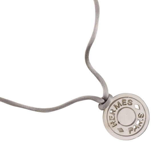 Hermes Sellier Medallion Silk Code Bijouterie Fantaisie Metal Gray Necklace