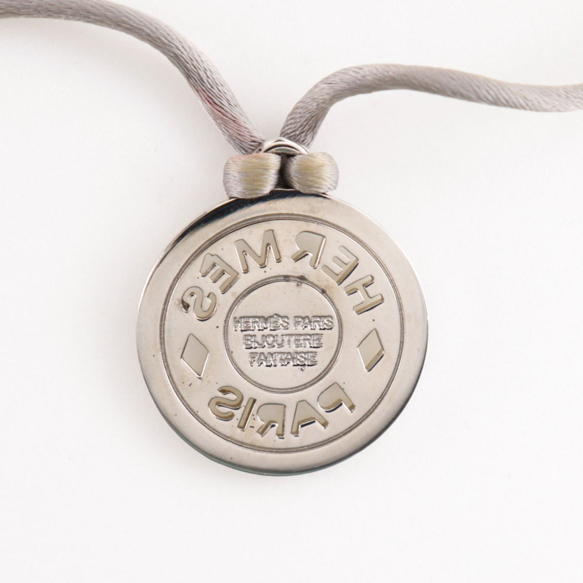 Hermes Sellier Medallion Silk Code Bijouterie Fantaisie Metal Gray Necklace — view 6