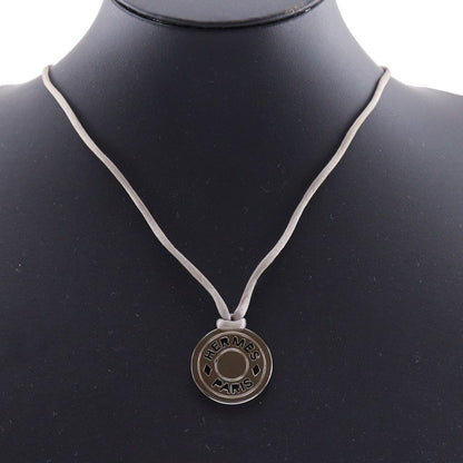 Hermes Sellier Medallion Silk Code Bijouterie Fantaisie Metal Gray Necklace — view 2