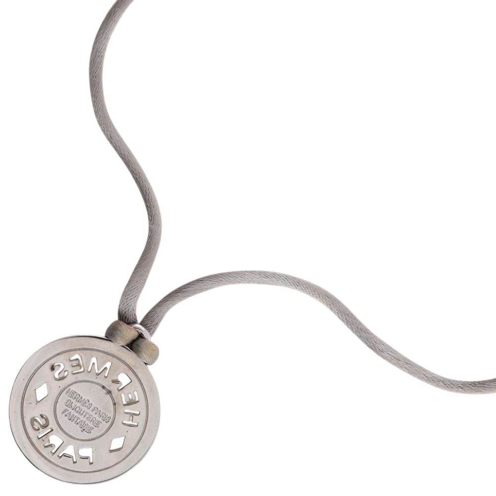 Hermes Sellier Medallion Silk Code Bijouterie Fantaisie Metal Gray Necklace — view 3