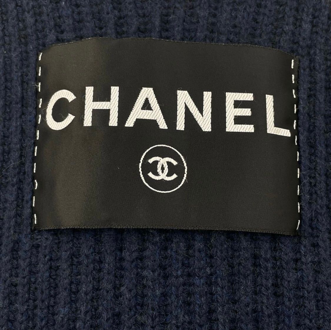 Chanel Logo Cashmere Sleeveless Dress 40 Navy — view 3