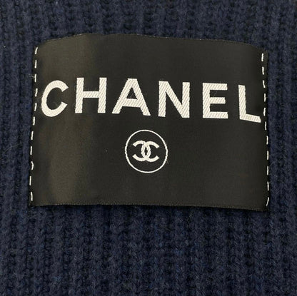 Chanel Logo Cashmere Sleeveless Dress 40 Navy — view 3
