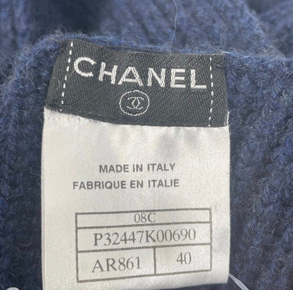 Chanel Logo Cashmere Sleeveless Dress 40 Navy — view 4