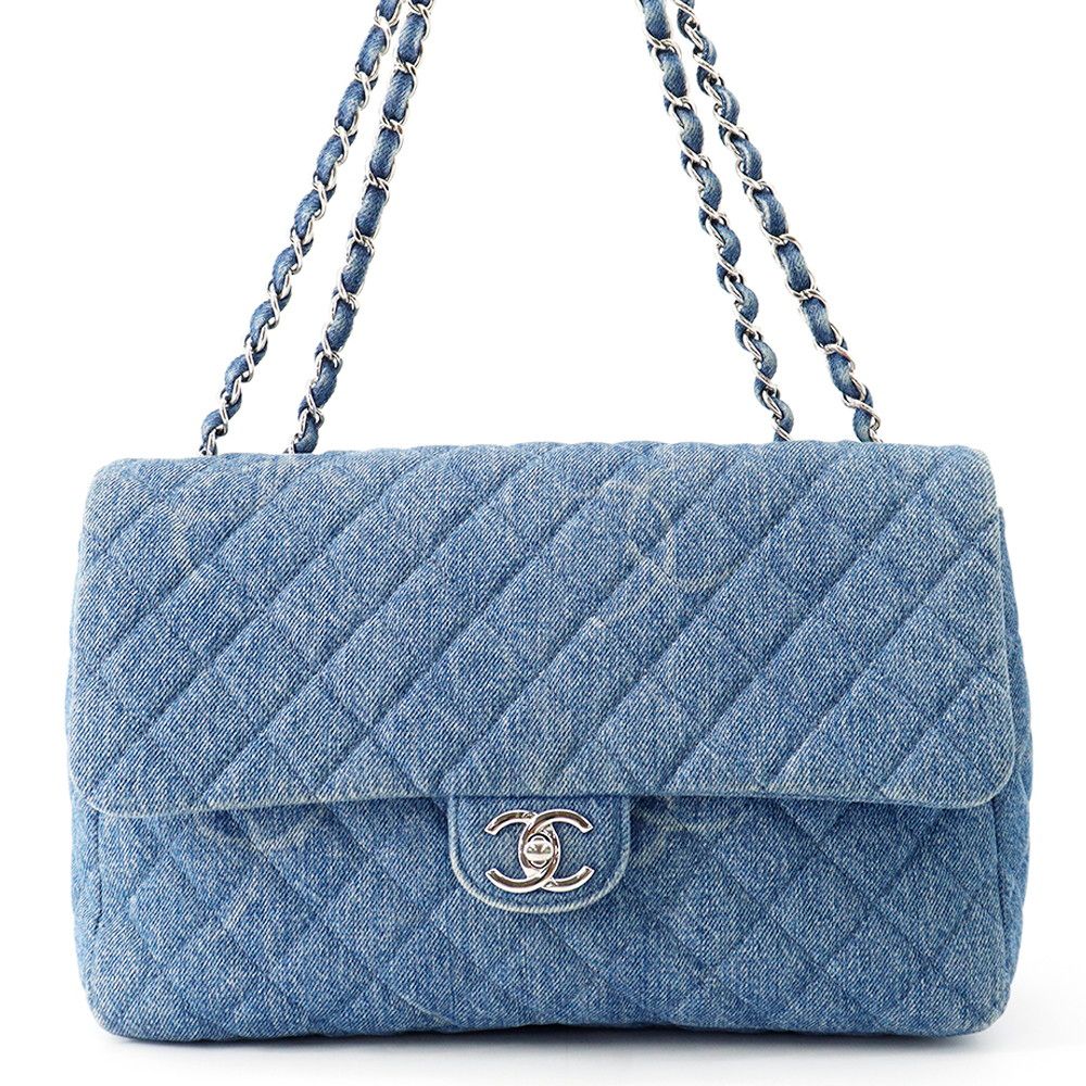 Chanel Chain Shoulder Bag CC Logo Quilted Denim