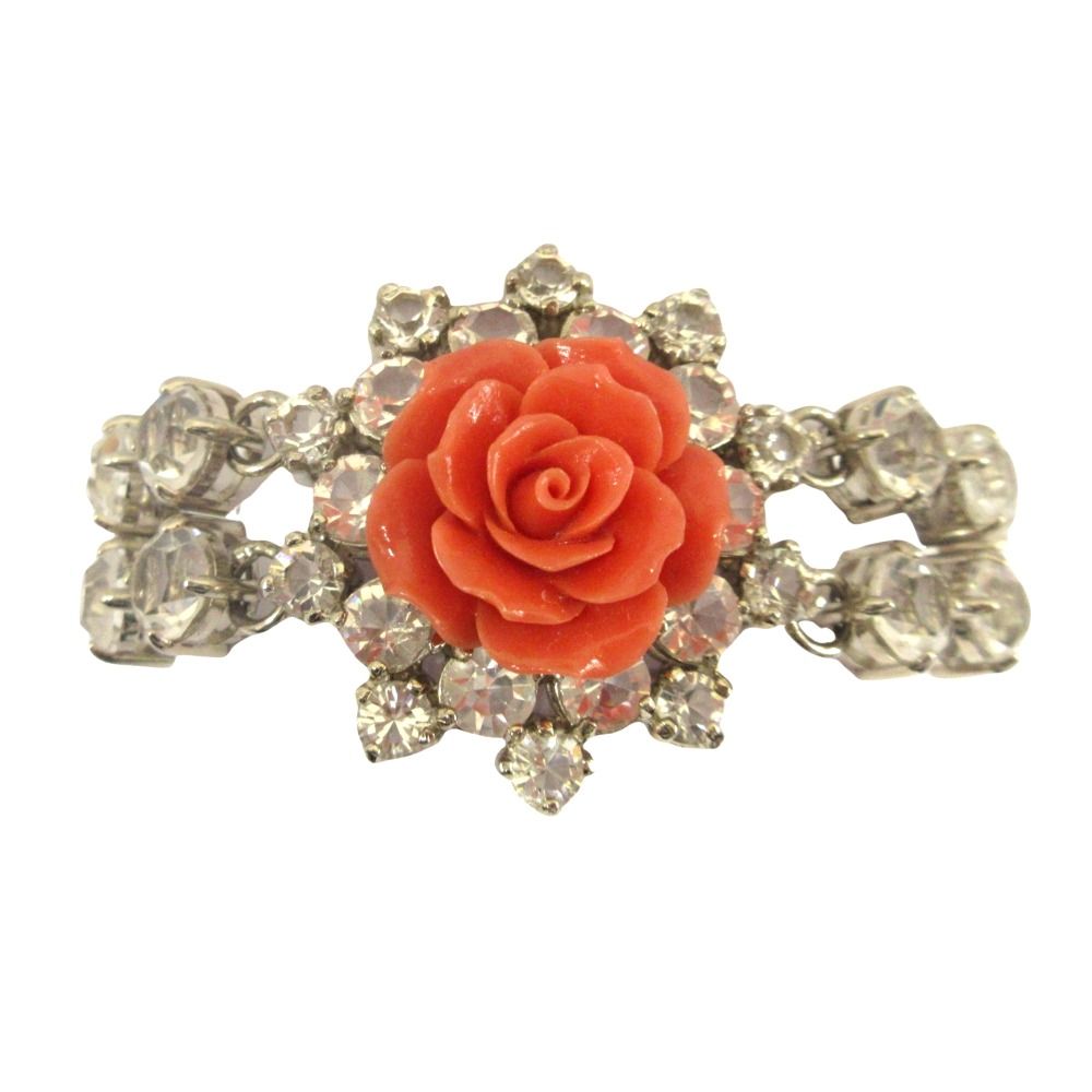 Prada Rose Bijou Bracelet Bangle Rhinestone Silver Pink