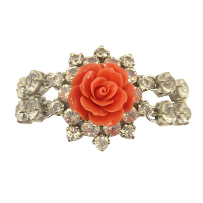 Prada Rose Bijou Bracelet Bangle Rhinestone Silver Pink