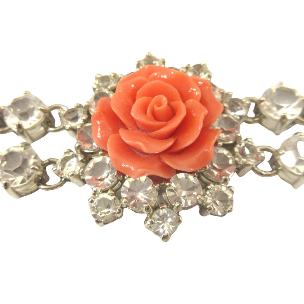 Prada Rose Bijou Bracelet Bangle Rhinestone Silver Pink — view 4